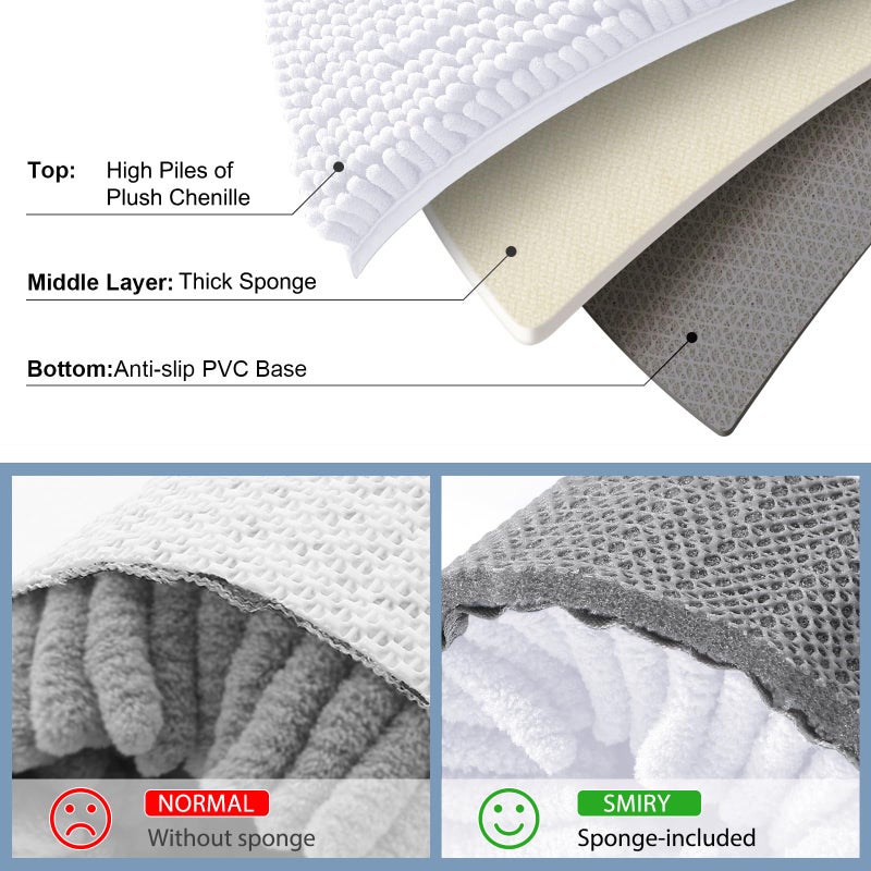 Smiry Bathroom Rugs Set 2 Piece, Soft Absorbent Chenille Bath Mat and U-Shaped Toilet Rug Set, Non Slip Shaggy Bath Carpet for Tub, Shower and Floor (30x20+24x20, White) - Image 5